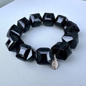 Tarina Tarantino Lucite Bracelet Black Beaded Faceted Sculptural Chunky Vintage